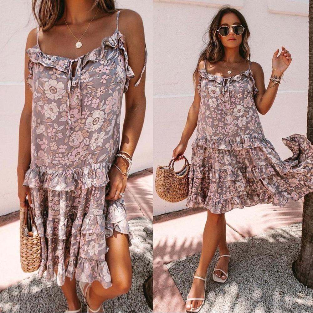 FLORAL RUFFLE TIERED BABYDOLL DRESS - Picture 3 of 3